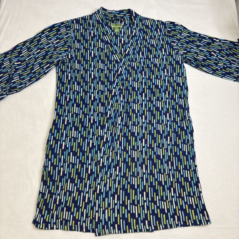 Vera Bradley Robe Women Large-XLarge Blue Geometric 3/4 Housecoat with tie